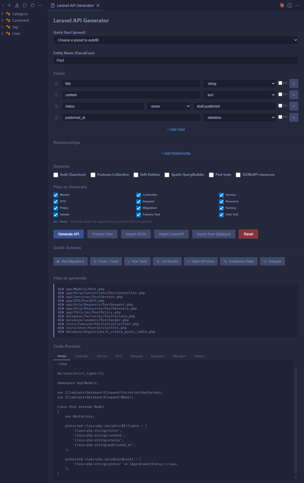 Entity Builder with live preview